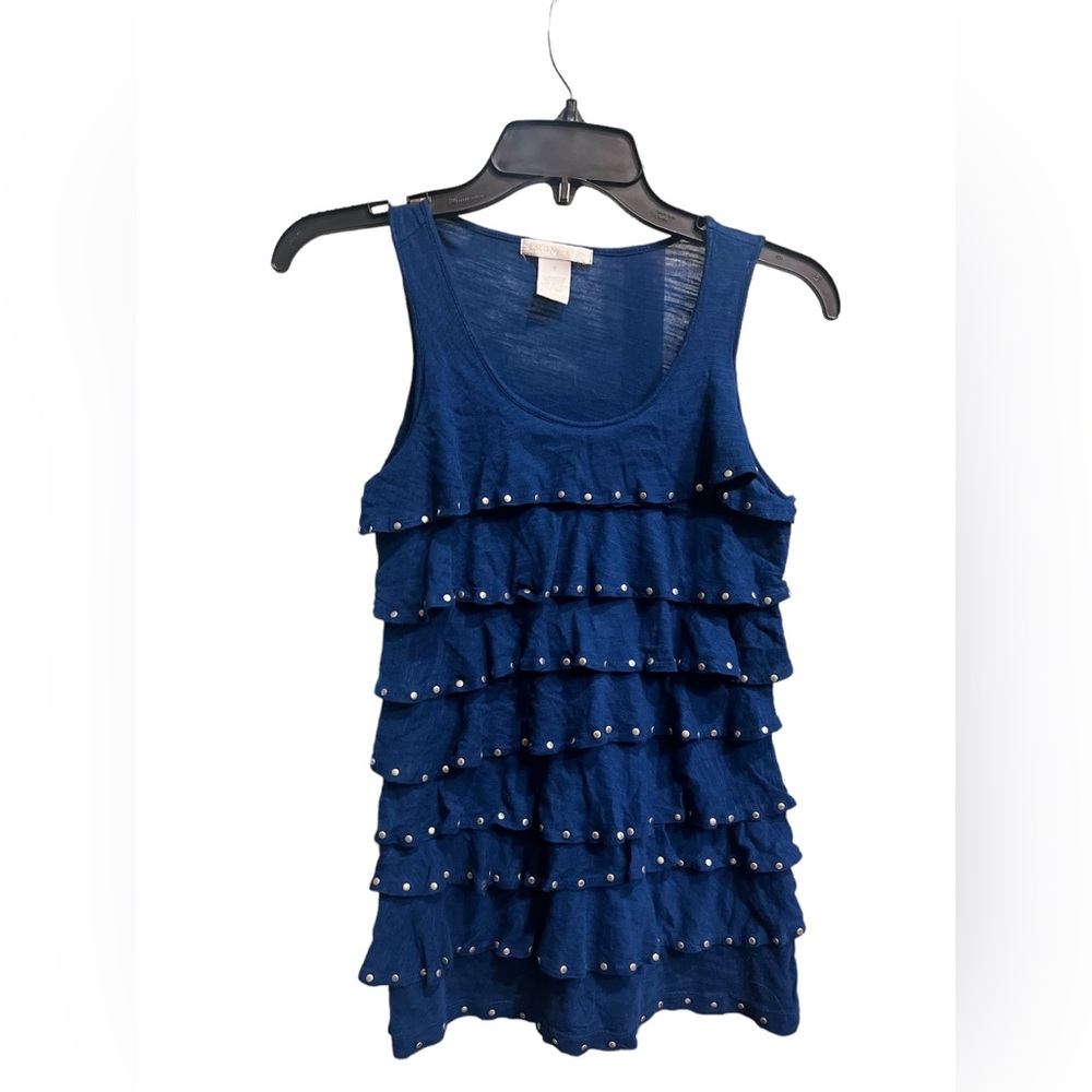 Blue Ruffle Studded Tank Top